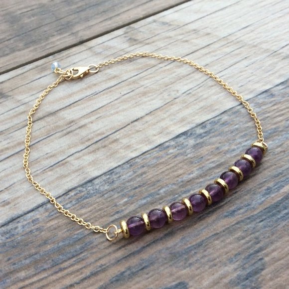 Amethyst anklet, 14k Gold filled, February birthstone - Picture 2 of 8